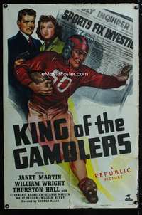 b614 KING OF THE GAMBLERS one-sheet movie poster '48 cool football image!