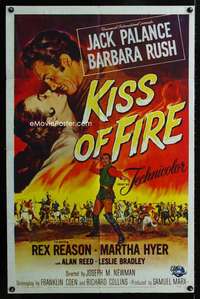 b617 KISS OF FIRE one-sheet movie poster '55 Jack Palance, Barbara Rush