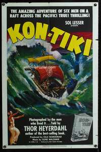b620 KON-TIKI one-sheet movie poster '50 Thor Heyerdahl crosses Pacific!
