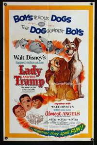 b622 LADY & THE TRAMP/ALMOST ANGELS one-sheet movie poster '62 Walt Disney