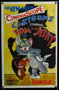 b837 TOM & JERRY stock one-sheet movie poster '55 really great artwork!