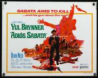 d018 ADIOS SABATA half-sheet movie poster '71 Yul Brynner aims to kill!
