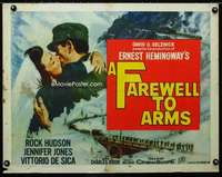 d193 FAREWELL TO ARMS half-sheet movie poster '58 Rock Hudson, Hemingway
