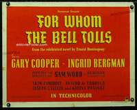 d206 FOR WHOM THE BELL TOLLS style B half-sheet movie poster '43 Hemingway