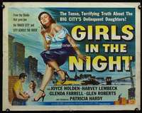 d234 GIRLS IN THE NIGHT half-sheet movie poster '53 great bad girl image!