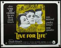 d361 LIVE FOR LIFE half-sheet movie poster '68 Yves Montand, Claude Lelouch
