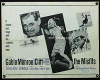 d398 MISFITS half-sheet movie poster '61 Clark Gable, Marilyn Monroe, Clift