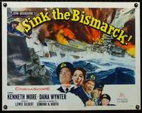 d560 SINK THE BISMARCK half-sheet movie poster '60 Kenneth More, WWII!