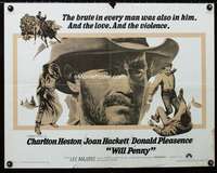 d711 WILL PENNY half-sheet movie poster '68 Charlton Heston, Hackett