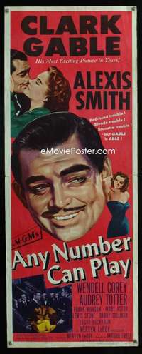 f032 ANY NUMBER CAN PLAY insert movie poster '49 Gable, Alexis Smith