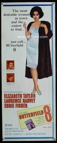 f092 BUTTERFIELD 8 insert movie poster '60 callgirl Elizabeth Taylor!