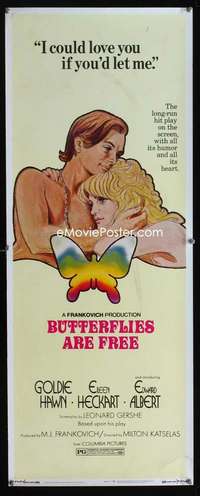 f094 BUTTERFLIES ARE FREE yellow insert movie poster '72 Goldie Hawn