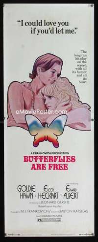 f093 BUTTERFLIES ARE FREE white insert movie poster '72 Goldie Hawn
