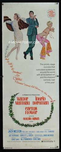 f097 CACTUS FLOWER insert movie poster '69 Walter Matthau, Goldie Hawn