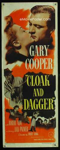 f112 CLOAK & DAGGER insert movie poster '46 Gary Cooper, Fritz Lang