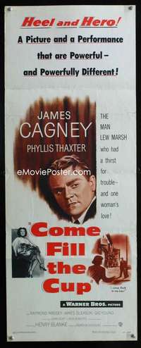 f116 COME FILL THE CUP insert movie poster '51 alcoholic James Cagney