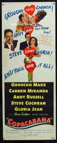 f120 COPACABANA insert movie poster '47 Groucho Marx, Carmen Miranda
