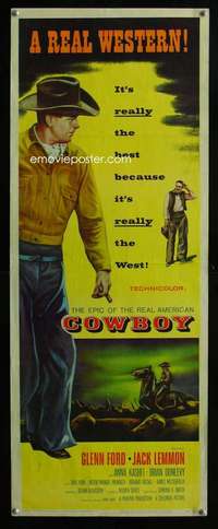f125 COWBOY insert movie poster '58 Glenn Ford, Jack Lemmon