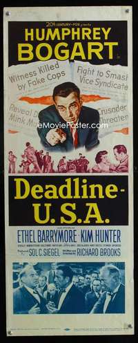 f146 DEADLINE-USA insert movie poster '52 Humphrey Bogart, newspaper