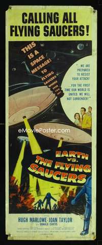 f168 EARTH VS THE FLYING SAUCERS insert movie poster '56 sci-fi!