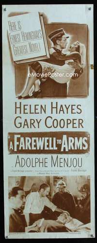 f184 FAREWELL TO ARMS insert movie poster R49 Hayes, Gary Cooper