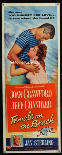 f189 FEMALE ON THE BEACH insert movie poster '55 Crawford, Chandler