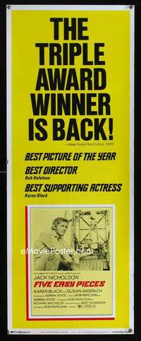 f198 FIVE EASY PIECES insert movie poster R73 Jack Nicholson, Rafelson