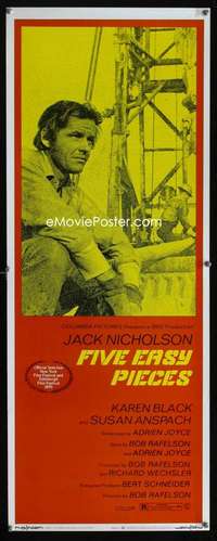 f197 FIVE EASY PIECES insert movie poster '70 Jack Nicholson, Rafelson