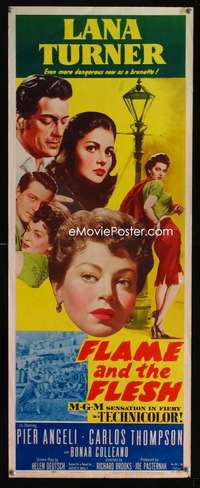 f201 FLAME & THE FLESH insert movie poster '54 brunette Lana Turner!