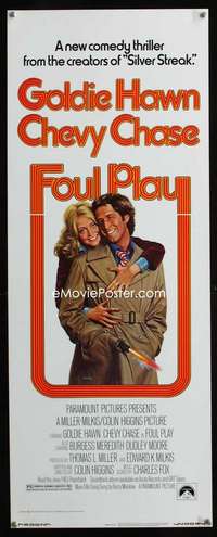 f211 FOUL PLAY insert movie poster '78 Goldie Hawn, Chevy Chase