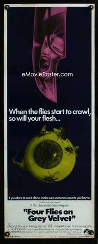 f212 FOUR FLIES ON GREY VELVET insert movie poster '72 Dario Argento