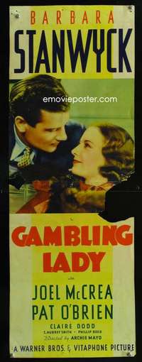 f219 GAMBLING LADY insert movie poster '34 Barbara Stanwyck, McCrea