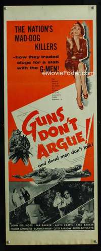 f237 GUNS DON'T ARGUE insert movie poster '57 G-men vs Dillinger!