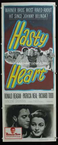 f241 HASTY HEART insert movie poster '50 Ronald Reagan, Patricia Neal