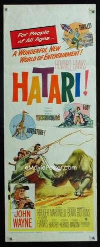 f242 HATARI insert movie poster '62 John Wayne, Howard Hawks, Africa!
