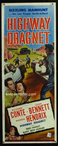 f260 HIGHWAY DRAGNET insert movie poster '54 Las Vegas manhunt!