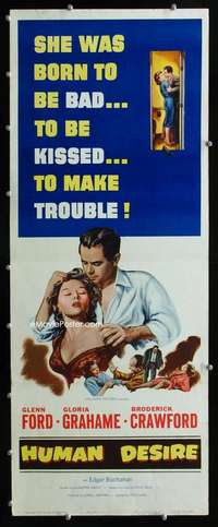 f279 HUMAN DESIRE insert movie poster '54 Fritz Lang, Ford, film noir!