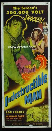 f291 INDESTRUCTIBLE MAN insert movie poster '56 Lon Chaney Jr, sci-fi!