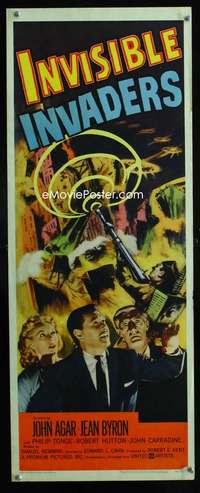 f296 INVISIBLE INVADERS insert movie poster '59 John Agar, sci-fi!