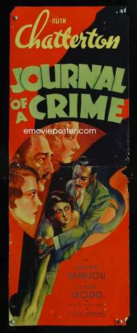 f311 JOURNAL OF A CRIME insert movie poster '34 striking gun image!