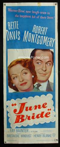 f313 JUNE BRIDE insert movie poster '48 Bette Davis, Robert Montgomery