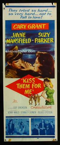f327 KISS THEM FOR ME insert movie poster '57 Cary Grant, Mansfield