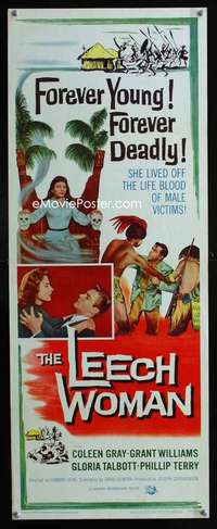 f343 LEECH WOMAN insert movie poster '60 deadly female vampire!