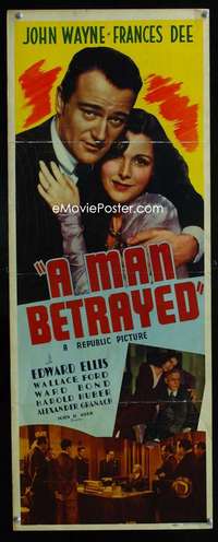 f368 MAN BETRAYED insert movie poster '41 John Wayne, Frances Dee