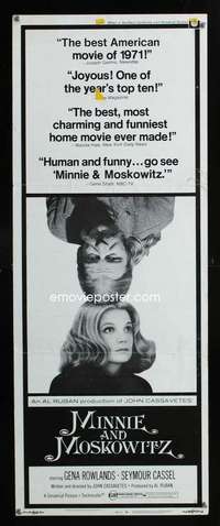 f391 MINNIE & MOSKOWITZ insert movie poster '72 Cassavetes, Rowlands