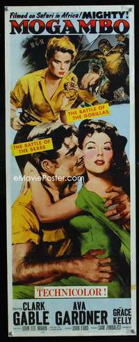 f397 MOGAMBO insert movie poster '53 Clark Gable, Grace Kelly, Africa!