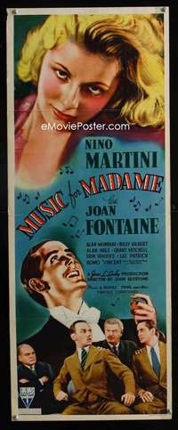 f409 MUSIC FOR MADAME insert movie poster '37 Joan Fontaine, Martini