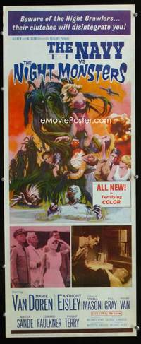 f000c NAVY VS THE NIGHT MONSTERS insert movie poster '66 horror art!