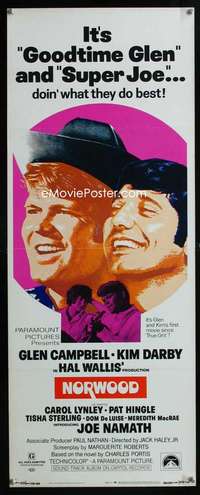 f427 NORWOOD insert movie poster '70 Glen Campbell, Joe Namath