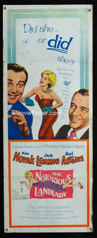 f429 NOTORIOUS LANDLADY insert movie poster '62 Novak, Lemmon, Astaire